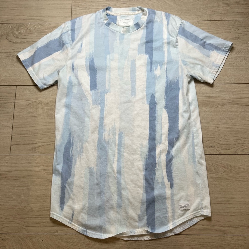 Hollister Longline Fit Large Curved Hem Paint Brush Colors Short Sleeve Tee